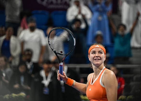 Qatar TotalEnergies Open 2026 - Singles Final DOHA, QATAR FEBRUARY 14: Karolina Muchova of the Czech Republic celebrates after she wins against Victoria Mboko of Canada in the singles final on Day Seven of the Qatar TotalEnergies Open, part of the Hologic WTA, Tennis Damen Tour, at the Khalifa International Tennis and Squash Complex on February 14, 2026 in Doha, Qatar. Doha Qatar  Copyright: xArturxWidakx originalFilename:widak-qatartot260214_npEaN.jpg
