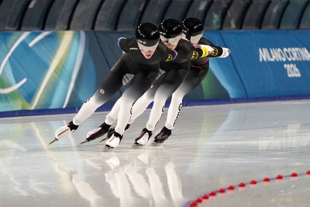 Milano Cortina, 2026 , Winter Olympic Games, Olympische Spiele, Olympia, OS Olympische Winter-Olympische spiele 2026 , Speedskating, Eisschnelllauf , Mannschaftsverfolgung Frauen Team Deutschland, Josie Hofmann, Josephine Schloerb, Lea Sophie Scholz, Deutschland, Germany GER Photocopyright Gladys Chai von der Laage *** Milano Cortina, 2026 , Winter Olympic Games, Winter Olympic Games 2026 , Speed Skating, Speed Skating , Team Pursuit Women Team Germany, Josie Hofmann, Josephine Schloerb, Lea Sophie Scholz, Germany, Germany GER Photocopyright Gladys Chai von der Laage
