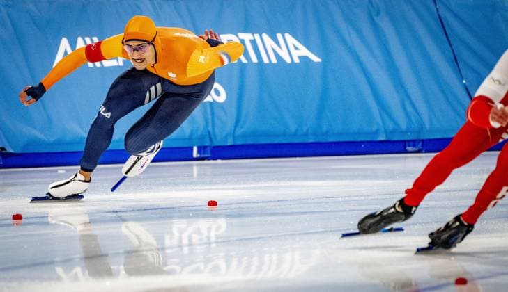 MILAN - Sebas Diniz in action in the 500 meters at the men s long track Speed skating, Eisschnelllauf final Milano Speed Skating Stadium Olympic Winter games, Winterspiele,Spiele, Summer games Milan Cortina 2026 ROBIN UTRECHT ANP netherlands out - belgium out xVIxxIVx 550691621 originalFilename: 550691621.jpg