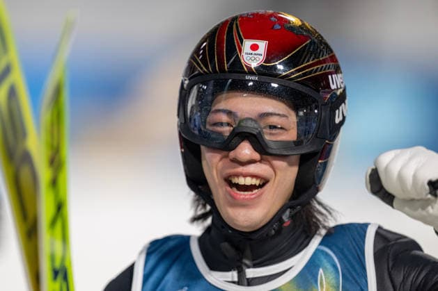 OLYMPICS - Winter Olympic Games, Olympische Spiele, Olympia, OS Milano Cortina 2026 PREDAZZO,ITALY,14.FEB.26 - OLYMPICS, Ski jumping, Skispringen, Ski, nordisch - Winter Olympic Games Milano Cortina 2026, large hill, men. Image shows the rejoicing of Ren Nikaido (JPN).  GEPAxpictures xOliverxLerch