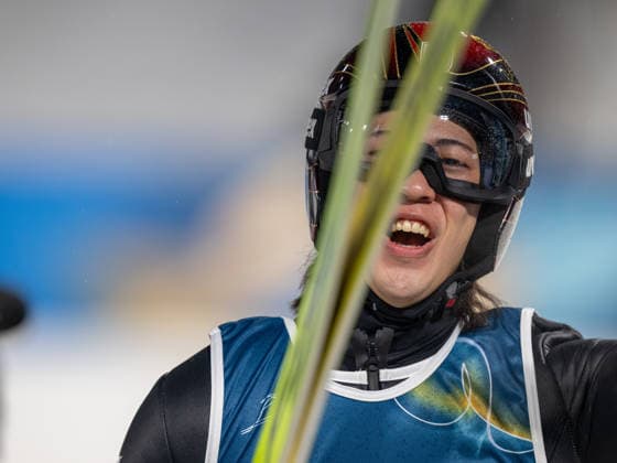 OLYMPICS - Winter Olympic Games, Olympische Spiele, Olympia, OS Milano Cortina 2026 PREDAZZO,ITALY,14.FEB.26 - OLYMPICS, Ski jumping, Skispringen, Ski, nordisch - Winter Olympic Games Milano Cortina 2026, large hill, men. Image shows the rejoicing of Ren Nikaido (JPN).  GEPAxpictures xOliverxLerch
