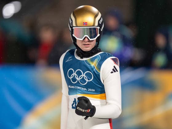 OLYMPICS - Winter Olympic Games, Olympische Spiele, Olympia, OS Milano Cortina 2026 PREDAZZO,ITALY,14.FEB.26 - OLYMPICS, Ski jumping, Skispringen, Ski, nordisch - Winter Olympic Games Milano Cortina 2026, large hill, men. Image shows the rejoicing of Kristoffer Eriksen Sundal (NOR).  GEPAxpictures xOliverxLerch