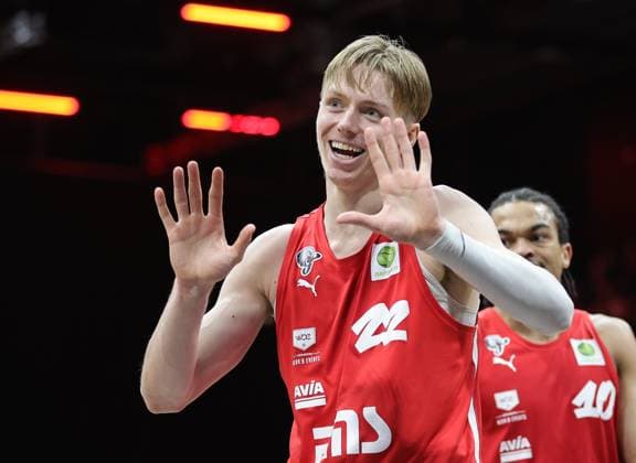 14.02.2026 - Basketball - Saison 2025 2026 - 2. Bundesliga Pro-A - 23. Spieltag: Nürnberg Falcons Basketball Club NBC - HAKRO Merlins Crailsheim - Sportfoto Zink DaMa - xdaxmax - Trevor James Baskin (22, Nürnberg Falcons BC NBC ) lacht Lachen freut sich Freude