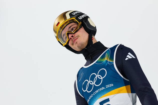 Olympische Winterspiele Milano Cortina 2026 Skispringen Großschanze Einzel Männer am 14.02.2026 an der Predazzo Ski jumping, Skispringen, Ski, nordisch Stadium in Predazzo Philipp Raimund ( Deutschland ) *** Olympic Winter Games Milano Cortina 2026 Ski Jumping Large Hill Individual Men on 14 02 2026 at the Predazzo Ski Jumping Stadium in Predazzo Philipp Raimund Germany xMSx