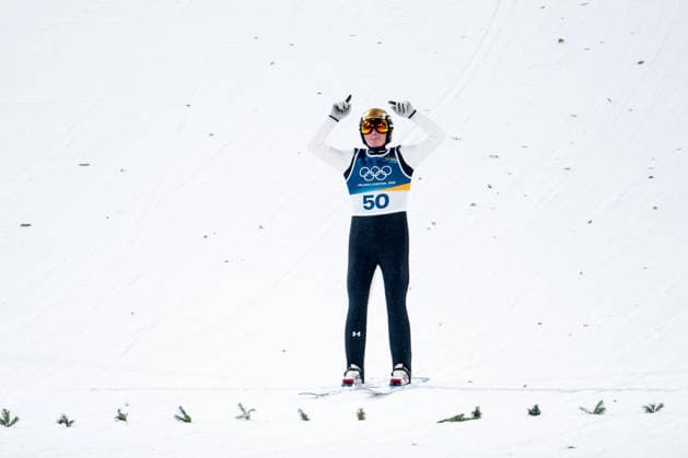 PREVC Domen (Slowenien) jubelt im Ziel ueber einen guten Sprung, ITA, Olympische Spiele Milano Cortina 2026, Olympia, Skispringen, Großschanze Herren Einzel, 14.02.2026 ITA, Olympische Spiele Milano Cortina 2026, Olympia, Skispringen, Großschanze Herren Einzel, 14.02.2026 Predazzo *** PREVC Domen Slovenia celebrates a good jump at the finish, ITA, Olympic Games Milano Cortina 2026, Olympics, Ski jumping, Large hill mens singles, 14 02 2026 ITA, Olympic Games Milano Cortina 2026, Olympics, Ski jumping, Large hill mens singles, 14 02 2026 Predazzo Copyright: xEibner-Pressefoto Memmlerx EP_MMR