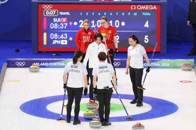 Japan team group, Mannschaftsbild, Totale (JPN), FEBRUARY 14, 2026 - Curling : Women s Round Robin match between Switzerland - Japan during the Milano Cortina 2026 Olympic Winter games, Winterspiele,Spiele, Summer games at Cortina Curling Olympic Stadium in Cortina d Ampezzo, Italy. Noxthirdxpartyxsales  aflo_319780134