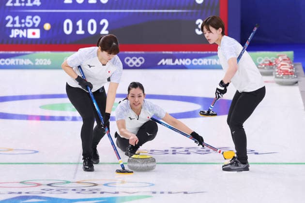Anna Omiya, Japan team group, Mannschaftsbild, Totale (JPN), FEBRUARY 14, 2026 - Curling : Women s Round Robin match between Switzerland - Japan during the Milano Cortina 2026 Olympic Winter games, Winterspiele,Spiele, Summer games at Cortina Curling Olympic Stadium in Cortina d Ampezzo, Italy. Noxthirdxpartyxsales  aflo_319799787