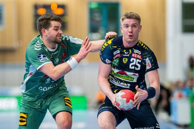 14.02.2026 - Handball, 2025 2026, 1. Bundesliga, 21. Spieltag, GWD Minden - Rhein-Neckar Löwen: (L-R) Ian Weber (Minden), Haukur Thrastarson (Löwen)