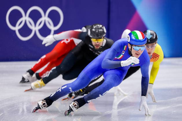 2026-02-14 Short Track Speed skating, Eisschnelllauf - Milano Cortina 2026 Winter Olympics - Day 8 MILAN, ITALY - FEBRUARY 14: Thomas Nadalini of Italy competing in the Men s 1500m during Day 8 of Short Track Speed Skating - Milano Cortina 2026 Winter Olympics at Milano Ice Skating Arena on February 14, 2026 in Milan, Italy. (Photo by Joris Verwijst BSR Agency) Milan Italy Content not available for redistribution in The Netherlands directly or indirectly through any third parties. Copyright: xBSRxAgencyx