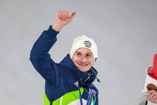 OLYMPICS - Winter Olympic Games, Olympische Spiele, Olympia, OS Milano Cortina 2026 PREDAZZO,ITALY,14.FEB.26 - OLYMPICS, Ski jumping, Skispringen, Ski, nordisch - Winter Olympic Games Milano Cortina 2026, large hill, men, medal ceremony. Image shows Domen Prevc (SLO) .  GEPAxpictures xMatthiasxTrinkl
