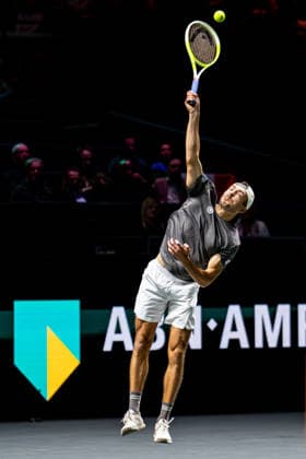 2026-02-14 ABN AMRO Open - Day Six ROTTERDAM, NETHERLANDS - FEBRUARY 14: Jakob Schnaitter serves during Day Six of the ABN AMRO Open at Rotterdam Ahoy on February 14, 2026 in Rotterdam, Netherlands. (Photo by Gabriel Calvino Alonso BSR Agency) Rotterdam Netherlands Content not available for redistribution in The Netherlands directly or indirectly through any third parties. Copyright: xBSRxAgencyx