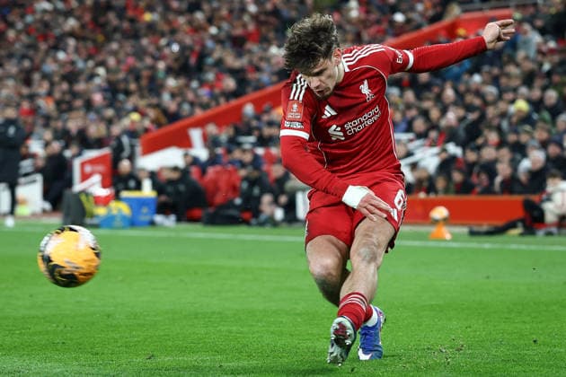 Liverpool v Brighton & Hove Albion, Emirates FA Cup GOAL Curtis Jones of Liverpool scores 1-0 (not in picture), Milos Kerkez of Liverpool provides the assist during the Liverpool v Brighton & Hove Albion Emirates FA Cup 4th Round match at Anfield, Liverpool, England on 14 February 2026 Credit: Ian Stephen Every Second Media Editorial use only. All images are copyright Every Second Media Limited. No images may be reproduced without prior permission. All rights reserved. Premier League and Football League images are subject to licensing agreements with Football DataCo Limited. see https: www.football-dataco.com Copyright: xIMAGO EveryxSecondxMediax ESM-1800-0037 IanxStephenx xEveryxSecondxMediax