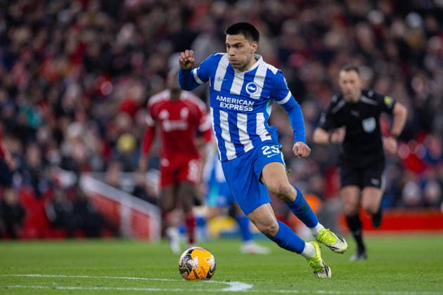Football - FA Cup - 4th Round - Liverpool FC v Brighton & Hove Albion FC LIVERPOOL, ENGLAND - Saturday, February 14, 2026: Brighton & Hove Albion s Diego Gomez during the FA Cup 4th Round match between Liverpool FC and Brighton & Hove Albion at Anfield. (Photo by David Rawcliffe Propaganda) LIVERPOOL Anfield MERSEYSIDE ENGLAND  Copyright: xPropagandaxPhotoxAgencyx P2026-02-14-Liverpool_Brighton-77