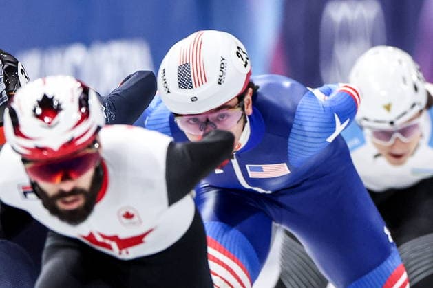 ITALY, MILAN - FEBRUARY 14, 2026: Brandon Kim of the United States competes in the men s 1,500m short-track Speed skating, Eisschnelllauf quarterfinals during the 2026 Winter Olympic Games, Olympische Spiele, Olympia, OS at the Milano Ice Skating Arena. Peter Kovalev TASS  88712432