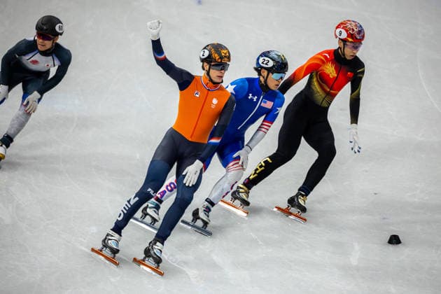 February 14, 2026, Milano, Lombardy, Italy: Jens van t Wout (2) of the Netherlands qualifies as he skate iwith Kazuki Yoshinaga (60) of Japan, Andrew Heo (22) of the United States and Long Sun (9) of the People s Republic of China in Short Track Speed skating, Eisschnelllauf Mens 1500m quarterfinals during the 2026 Winter Olympics at the Milano Ice Skating Arena on Saturday in Milano. Milano Italy - ZUMAj89_ 20260214_oly_j89_004 Copyright: xPaulxKitagakixJr.x