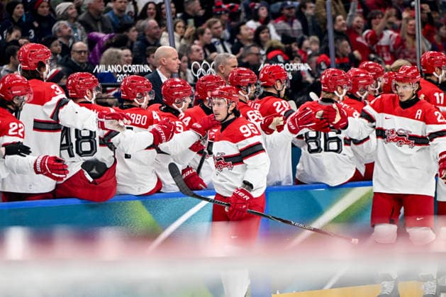 14 02 2026, Milano, Santa Giulia Ice hockey, Eishockey Arena, Winter Olympics: USA - Denmark (Ice Hockey), Nick Olesen of Denmark celebrate his goal Milano Santa Giulia Ice Hockey Arena Lombardy Italy *** 14 02 2026, Milano, Santa Giulia Ice Hockey Arena, Winter Olympics USA Denmark Ice Hockey , Nick Olesen of Denmark celebrate his goal Milano Santa Giulia Ice Hockey Arena Lombardy Italy Copyright: xJustPictures.ch AndreaxBrancax jp-en-AnBr-AB-AAB_073414022026