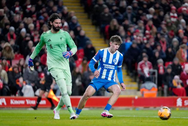 Liverpool v Brighton and Hove Albion, Liverpool, UK - 14 Feb 2026 Alisson Becker, goalkeeper of Liverpool during the Emirates FA Cup match between Liverpool and Brighton and Hove Albion at Anfield, Liverpool on 14 February 2026 ( Liverpool Anfield Liverpool England Copyright: xHarryxCornish PPAUKx PPA-248279