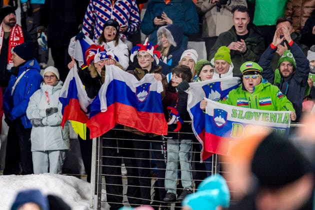 OLYMPICS - Winter Olympic Games, Olympische Spiele, Olympia, OS Milano Cortina 2026 PREDAZZO,ITALY,14.FEB.26 - OLYMPICS, Ski jumping, Skispringen, Ski, nordisch - Winter Olympic Games Milano Cortina 2026, large hill, men. Image shows fans of Slovenia.  GEPAxpictures xMatthiasxTrinkl