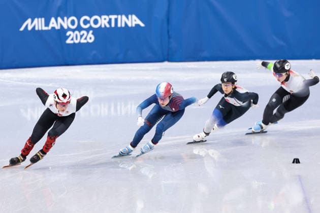 Winter Olympics - Cloe Ollivier At Short Track Speed skating, Eisschnelllauf Women 1000M SARAULT Courtney, Cloe Ollivier of Team France and HIRAI Ami of Team Japan compete in heat 1 of the Short Track Speed Skating Women s 1000m on day eight of the Milano Cortina 2026 Winter Olympic Games, Olympische Spiele, Olympia, OS at Milano Ice Skating Arena on February 14, 2026 in Milan, Italy. Photo by Alexis Jumeau ABACAPRESS.COM Milan Italy  Copyright: xJumeauxAlexis ABACAx