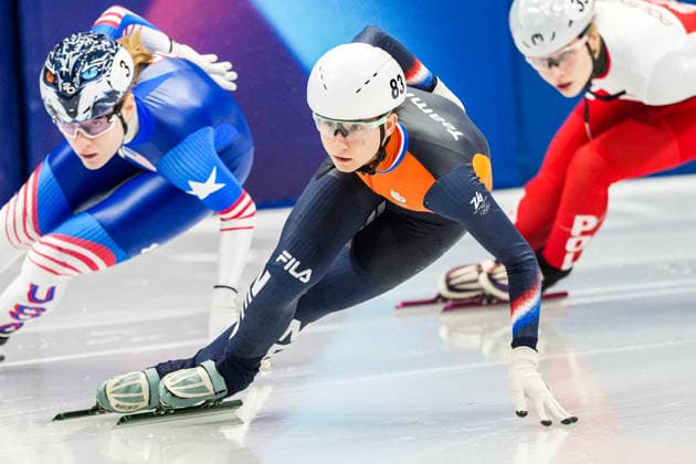 2026-02-14 - Milano Cortina 2026 Winter Olympics MILAN, ITALY - FEBRUARY 14: Selma Poutsma of Netherlands performing on the Short Track Speed skating, Eisschnelllauf during day 8 of the Milano Cortina 2026 Winter Olympics at the Milano Ice Skating Arena on February 14, 2026 in Milan, Italy Milan Milano Ice Skating Arena Italy Content not available for redistribution in The Netherlands directly or indirectly through any third parties. Copyright: xAndrexWeeningx