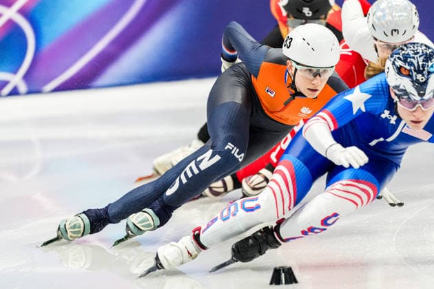 2026-02-14 - Milano Cortina 2026 Winter Olympics MILAN, ITALY - FEBRUARY 14: Selma Poutsma of Netherlands performing on the Short Track Speed skating, Eisschnelllauf during day 8 of the Milano Cortina 2026 Winter Olympics at the Milano Ice Skating Arena on February 14, 2026 in Milan, Italy Milan Milano Ice Skating Arena Italy Content not available for redistribution in The Netherlands directly or indirectly through any third parties. Copyright: xAndrexWeeningx