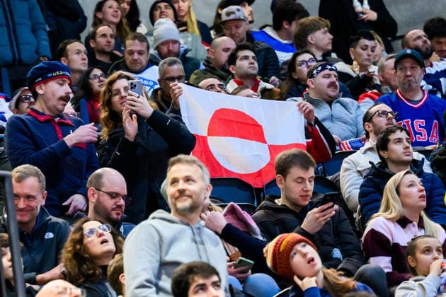 260214 A flag of Greenland in the stands during the men s Ice hockey, Eishockey game between USA and Denmark during day 8 of the 2026 Winter Olympics on February 14, 2026 in Milan. Photo: Emma Wallskog BILDBYRAN kod EW EW0635 ishockey ice hockey Olympic Games, Olympische Spiele, Olympia, OS olympics winter olympics os ol olympiska spel vinter-os olympiske leker milano cortina 2026 milan cortina 2026 milano cortina 2026 olympic games milano cortina 2026 winter olympic games milano cortina-os milano cortina-ol vinter-ol 8 bbeng usa denmark danmark *** 260214 A flag of Greenland in the stands during the men s ice hockey game between USA and Denmark during day 8 of the 2026 Winter Olympics on February 14, 2026 in Milan Photo Emma Wallskog BILDBYRAN kod EW EW0635 ishockey ice hockey olympic games olympics winter olympics os ol olympiska spel vinter os olympiske leker milano cortina 2026 milan cortina 2026 milano cortina 2026 olympic games milano cortina 2026 winter olympic games milano cortina os milano cortina ol vinter ol 8 bbeng usa denmark danmark  Copyright: EMMAxWALLSKOG BB260214EW094