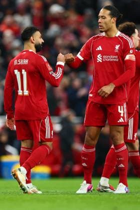 Mohamed Salah of Liverpool scores to make it 3-0 and celebrates Liverpool v Brighton and Hove Albion, Emirates FA Cup, Fourth Round, Football, Anfield, Liverpool, UK - 14 Feb 2026Liverpool Anfield United Kingdom EDITORIAL USE ONLY No use with unauthorised audio, video, data, fixture lists, club league logos or live services. Online in-match use limited to 120 images, no video emulation. No use in betting, games or single club league player publications. Copyright: xPaulxCurrie Shutterstockx 16608525bc
