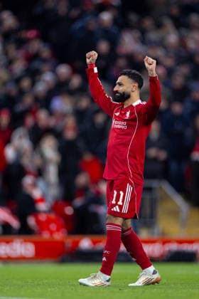 Football - FA Cup - 4th Round - Liverpool FC v Brighton & Hove Albion FC LIVERPOOL, ENGLAND - Saturday, February 14, 2026: Liverpool s Mohamed Salah celebrates after scoring the third goal during the FA Cup 4th Round match between Liverpool FC and Brighton & Hove Albion at Anfield. (Photo by David Rawcliffe Propaganda) LIVERPOOL Anfield MERSEYSIDE ENGLAND  Copyright: xPropagandaxPhotoxAgencyx P2026-02-14-Liverpool_Brighton-109