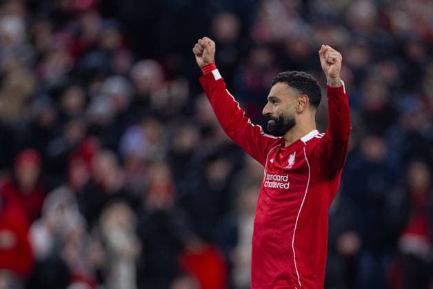 Football - FA Cup - 4th Round - Liverpool FC v Brighton & Hove Albion FC LIVERPOOL, ENGLAND - Saturday, February 14, 2026: Liverpool s Mohamed Salah celebrates after scoring the third goal during the FA Cup 4th Round match between Liverpool FC and Brighton & Hove Albion at Anfield. (Photo by David Rawcliffe Propaganda) LIVERPOOL Anfield MERSEYSIDE ENGLAND  Copyright: xPropagandaxPhotoxAgencyx P2026-02-14-Liverpool_Brighton-110