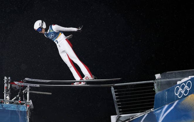 (260214) -- PREDAZZO, Feb. 14, 2026 -- Song Qiwu of China competes during the 1st round of Ski jumping, Skispringen, Ski, nordisch men s large hill individual event at the Milan-Cortina 2026 Olympic Winter games, Winterspiele,Spiele, Summer games in Predazzo, Italy, Feb. 14, 2026. ) (MICO2026)ITALY-PREDAZZO-OLYMPIC WINTER GAMES-SKI JUMPING-MEN S LARGE HILL INDIVIDUAL HuangxWei 