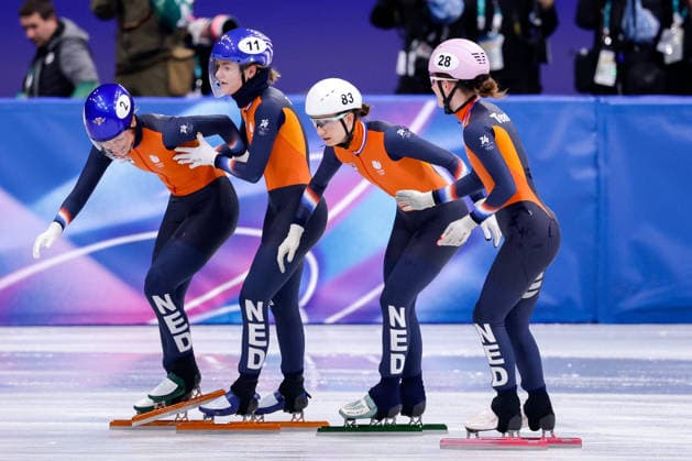 2026-02-14 Short Track Speed skating, Eisschnelllauf - Milano Cortina 2026 Winter Olympics - Day 8 MILAN, ITALY - FEBRUARY 14: Xandra Velzeboer of the Netherlands, Michelle Velzeboer of the Netherlands, Selma Poutsma of the Netherlands, Zoe Deltrap of the Netherlands after competing in the Women s 3000m Relay during Day 8 of Short Track Speed Skating - Milano Cortina 2026 Winter Olympics at Milano Ice Skating Arena on February 14, 2026 in Milan, Italy. (Photo by Joris Verwijst BSR Agency) Milan Italy Content not available for redistribution in The Netherlands directly or indirectly through any third parties. Copyright: xBSRxAgencyx