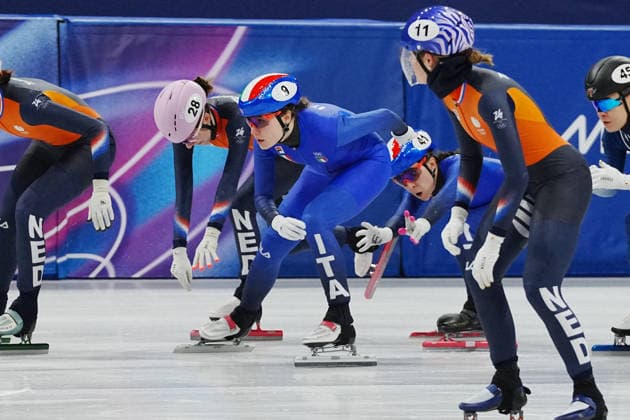 Short track women™s 3000 mt relay Betti Chiara , Confortola Elisa , Arianna Fontana , SIGHEL Arianna, IORIATTI Gloria from Italy, at the 2026 Winter Olympics, Milan, Italy, Thursday, Feb. 14, 2026. (Gian Mattia D Alberto LaPresse)  Copyright: xGianxMattiaxD Alberto LaPressex