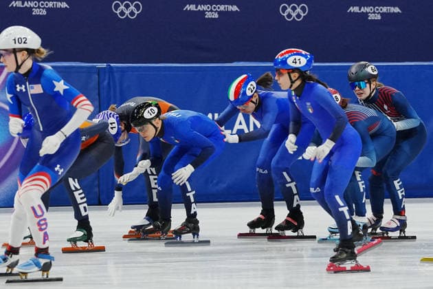 Short track women™s 3000 mt relay Betti Chiara , Confortola Elisa , Arianna Fontana , SIGHEL Arianna, IORIATTI Gloria from Italy, at the 2026 Winter Olympics, Milan, Italy, Thursday, Feb. 14, 2026. (Gian Mattia D Alberto LaPresse)  Copyright: xGianxMattiaxD Alberto LaPressex