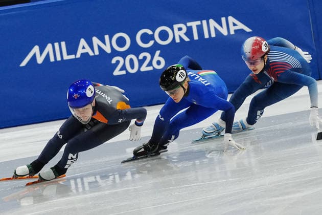 Short track women™s 3000 mt relay Betti Chiara , Confortola Elisa , Arianna Fontana , SIGHEL Arianna, IORIATTI Gloria from Italy, at the 2026 Winter Olympics, Milan, Italy, Thursday, Feb. 14, 2026. (Gian Mattia D Alberto LaPresse)  Copyright: xGianxMattiaxD Alberto LaPressex