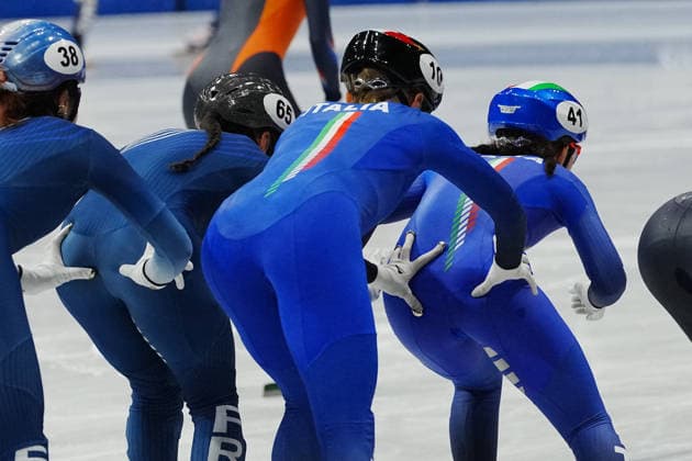Short track women™s 3000 mt relay Betti Chiara , Confortola Elisa , Arianna Fontana , SIGHEL Arianna, IORIATTI Gloria from Italy, at the 2026 Winter Olympics, Milan, Italy, Thursday, Feb. 14, 2026. (Gian Mattia D Alberto LaPresse)  Copyright: xGianxMattiaxD Alberto LaPressex