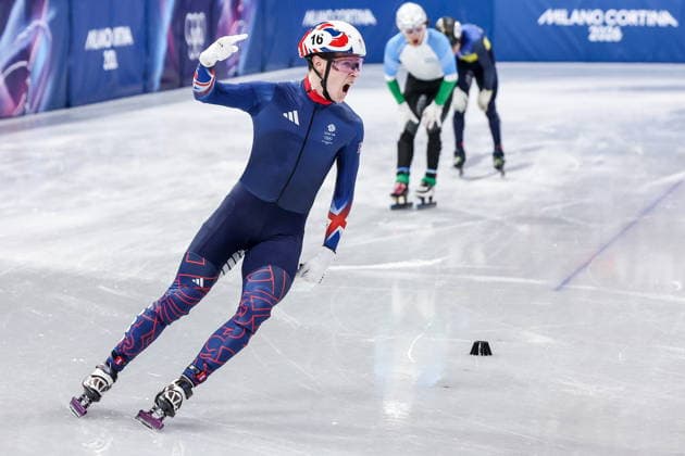 ITALY, MILAN - FEBRUARY 14, 2026: Niall Treacy of the United Kingdom competes in the men s 1,500m short-track Speed skating, Eisschnelllauf semifinals during the 2026 Winter Olympic Games, Olympische Spiele, Olympia, OS at the Milano Ice Skating Arena 2026 Winter Olympics: Short-Track Speed Skating  - ZUMAt113 20260214_zaa_t113_409 Copyright: xPeterxKovalevx