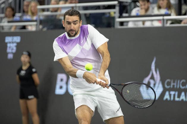 February 14, 2026, Frisco, Texas, USA: MARIN CILIC (CRO) uses a forehand during a menÃ¢â‚¬â ¢s singles semifinal match at the 2026 Nexo Dallas Open at The Ford Center at The Star in Frisco, Texas. Taylor Fritz advances to the championship match after defeating Marin Cilic, 7:6, 7:6. Frisco USA - ZUMAh193 20260214_zsp_h193_009 Copyright: xDanielxMcGregor-Huyerx