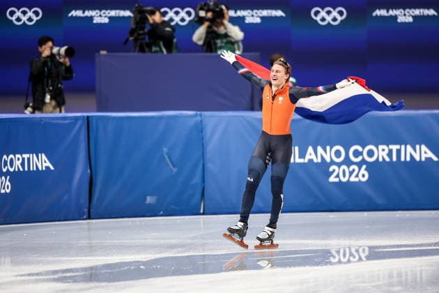 ITALY, MILAN - FEBRUARY 14, 2026: Jens van t Wout of the Netherlands celebrates winning Final A in the men s 1,500m short-track Speed skating, Eisschnelllauf event during the 2026 Winter Olympic Games, Olympische Spiele, Olympia, OS at the Milano Ice Skating Arena 2026 Winter Olympics: Short-Track Speed Skating  - ZUMAt113 20260214_zaa_t113_412 Copyright: xPeterxKovalevx