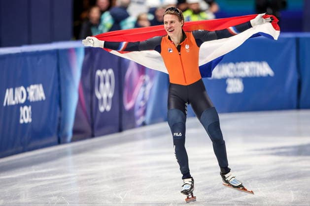 ITALY, MILAN - FEBRUARY 14, 2026: Jens van t Wout of the Netherlands celebrates winning Final A in the men s 1,500m short-track Speed skating, Eisschnelllauf event during the 2026 Winter Olympic Games, Olympische Spiele, Olympia, OS at the Milano Ice Skating Arena 2026 Winter Olympics: Short-Track Speed Skating  - ZUMAt113 20260214_zaa_t113_413 Copyright: xPeterxKovalevx