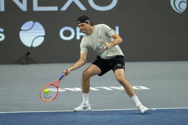 February 14, 2026, Frisco, Texas, USA: TAYLOR FRITZ (USA) uses a fore hand during a menÃ¢â‚¬â ¢s singles semifinal match at the 2026 Nexo Dallas Open at The Ford Center at The Star in Frisco, Texas. Taylor Fritz advances to the championship match after defeating Marin Cilic, 7:6, 7:6. Tennis 2026: Dallas Open: Taylor Fritz 7:6, 7:6 Marin Cilic  - ZUMAh193 20260214_zsp_h193_041 Copyright: xDanielxMcGregor-Huyerx