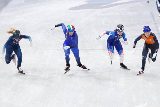 Winter Olympics - Team France At Short Track Speed skating, Eisschnelllauf Women 3000M Relay Berenice Comby of France, Arianna Fontana of Italy, Corinne Stoddard of United States and Michelle Velzeboer of the Netherlands compete during the Short Track Speed Skating Women s 3000M Relay on day eight of the Milano Cortina 2026 Winter Olympics at Milano Speed Skating Stadium on February 14, 2026 in Milan, Italy. Photo by Alexis Jumeau ABACAPRESS.COM Milan Italy  Copyright: xJumeauxAlexis ABACAx