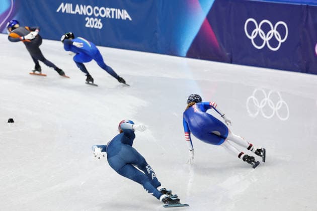 Winter Olympics - Team France At Short Track Speed skating, Eisschnelllauf Women 3000M Relay Athletes compete during the Short Track Speed Skating Women s 3000M Relay on day eight of the Milano Cortina 2026 Winter Olympics at Milano Speed Skating Stadium on February 14, 2026 in Milan, Italy. Photo by Alexis Jumeau ABACAPRESS.COM Milan Italy  Copyright: xJumeauxAlexis ABACAx