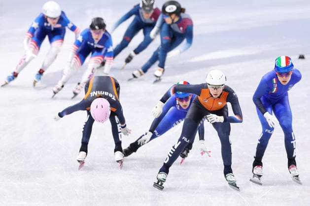 Winter Olympics - Short Track Speed skating, Eisschnelllauf Women 3000M Relay Athletes compete during the Short Track Speed Skating Women s 3000M Relay on day eight of the Milano Cortina 2026 Winter Olympics at Milano Speed Skating Stadium on February 14, 2026 in Milan, Italy. Photo by Alexis Jumeau ABACAPRESS.COM Milan Italy  Copyright: xJumeauxAlexis ABACAx