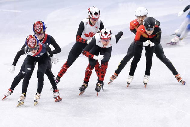 Winter Olympics - Short Track Speed skating, Eisschnelllauf Women 3000M Relay Athletes compete during the Short Track Speed Skating Women s 3000M Relay on day eight of the Milano Cortina 2026 Winter Olympics at Milano Speed Skating Stadium on February 14, 2026 in Milan, Italy. Photo by Alexis Jumeau ABACAPRESS.COM Milan Italy  Copyright: xJumeauxAlexis ABACAx