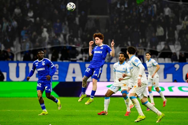 FOOTBALL : Olympique de Marseille VS RC Strasbourg Alsace - Ligue 1 McDonald s - 14 02 2026 Valentin Barco (RCSA) - Ligue 1 McDonald™s match between Olympique de Marseille and RC Strasbourg Alsace on February 14, 2026 at the Orange Velodrome Stadium in Marseille. MarseilleFrance  Copyright: xWilliamxCannarellax