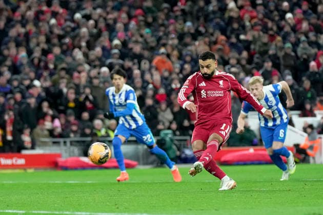 Liverpool v Brighton and Hove Albion, Liverpool, UK - 14 Feb 2026 Mohamed Salah of Liverpool scores a penalty during the Emirates FA Cup match between Liverpool and Brighton and Hove Albion at Anfield, Liverpool on 14 February 2026 ( Liverpool Anfield Liverpool England Copyright: xHarryxCornish PPAUKx PPA-248729