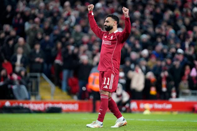 Liverpool v Brighton and Hove Albion, Liverpool, UK - 14 Feb 2026 Goal celebrations for Mohamed Salah of Liverpool during the Emirates FA Cup match between Liverpool and Brighton and Hove Albion at Anfield, Liverpool on 14 February 2026 ( Liverpool Anfield Liverpool England Copyright: xHarryxCornish PPAUKx PPA-248733