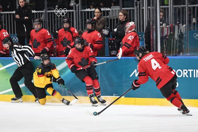 Celina Haider, GER, during preliminaries (CAN - GER) at 2026 Ice hockey, Eishockey Olympic Games, Olympische Spiele, Olympia, OS in Milan; 14 02 2026 - *** Celina Haider, GER, during preliminaries CAN GER at 2026 ice hockey olympic games in Milan 14 02 2026 