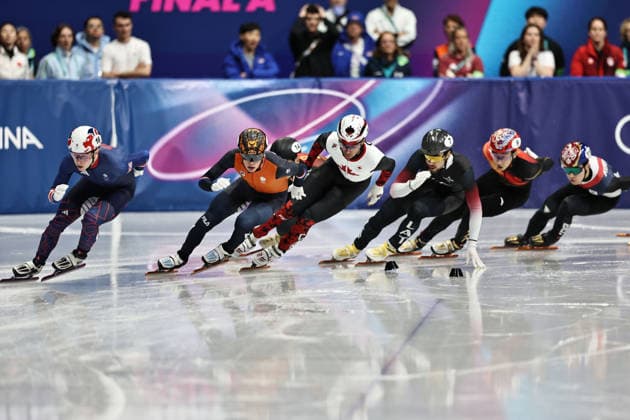 Jens van Twout, NED, during mens 1,500m final at 2026 short track Speed skating, Eisschnelllauf Olympic Games, Olympische Spiele, Olympia, OS in Milan; 14 02 2026 - *** Jens van Twout, NED, during mens 1,500m final at 2026 short track speed skating olympic games in Milan 14 02 2026 