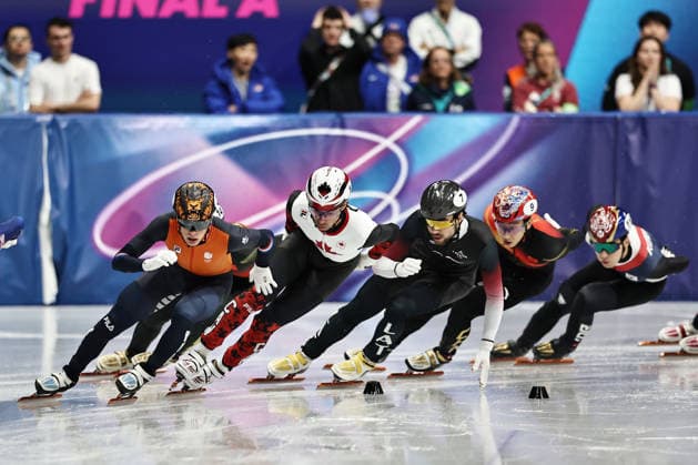 Jens van Twout, NED, during mens 1,500m final at 2026 short track Speed skating, Eisschnelllauf Olympic Games, Olympische Spiele, Olympia, OS in Milan; 14 02 2026 - *** Jens van Twout, NED, during mens 1,500m final at 2026 short track speed skating olympic games in Milan 14 02 2026 
